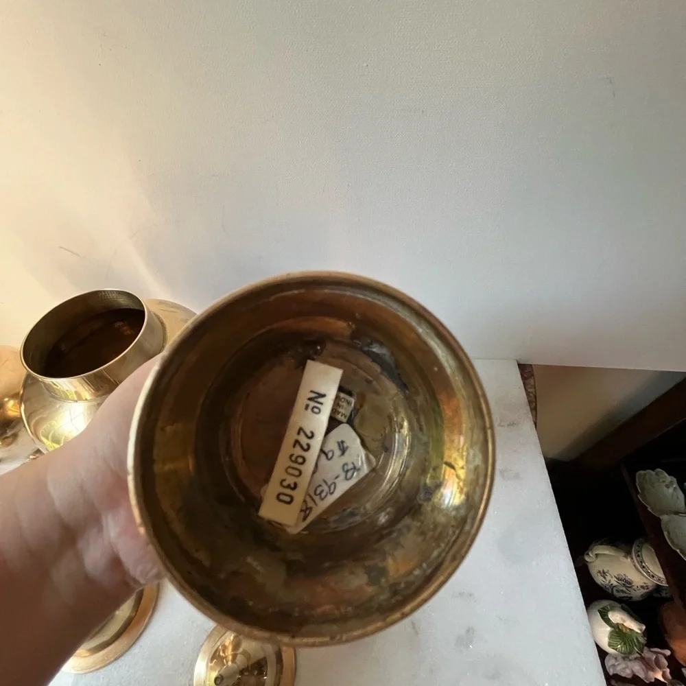 Set of 3 pcs Vintage Solid Brass Urns Vases Ginger Jars with Lids Made in India